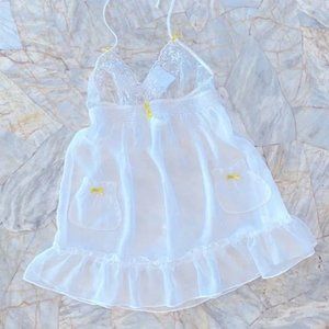 Victoria Secret White Slip Babydoll Sheer Lace Mesh Nighty  Medium